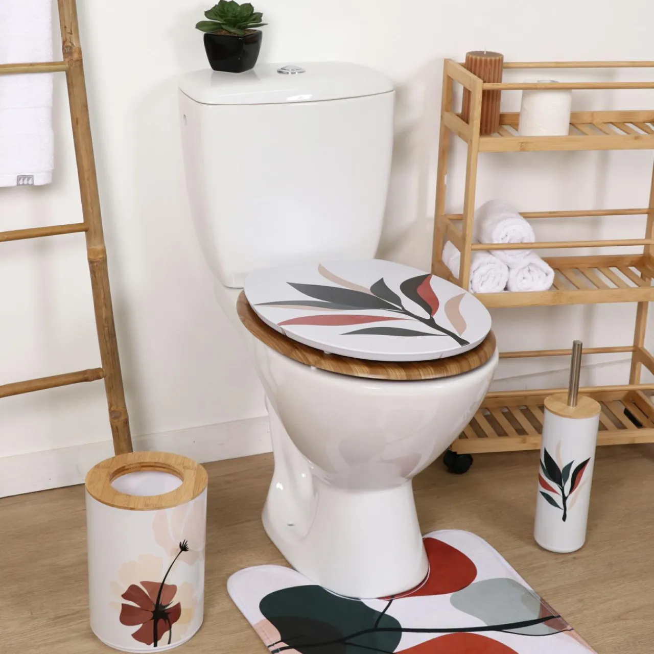 Accessoire Wc|TENDANCE Abattant WC 18 pouces MDF Bucolique Multicolore