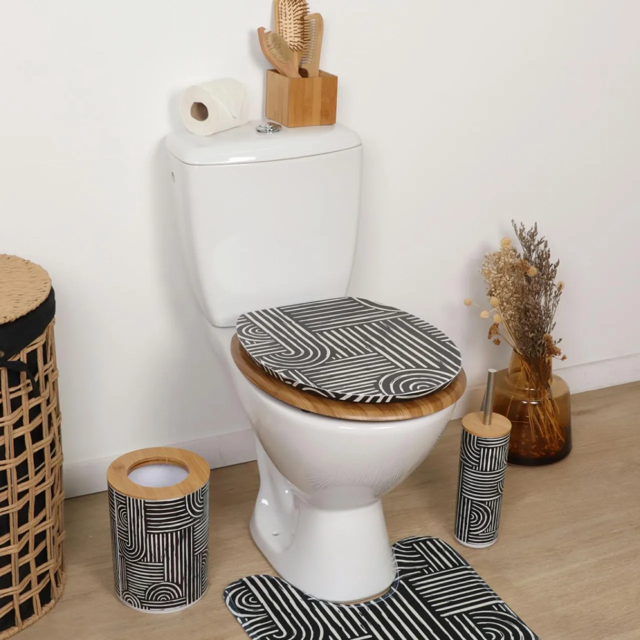 Accessoire Wc|TENDANCE Abattant WC 18 pouces MDF Ethnic Vibes Noir