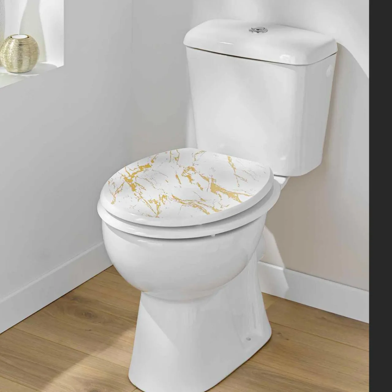 Accessoire Wc|douceur d'intu017drieur Abattant WC 18 pouces MDF effet marbre Aquamarbre Blanc
