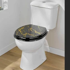 Accessoire Wc|douceur d'intu017drieur Abattant WC 18 pouces MDF effet marbre Aquamarbre Noir