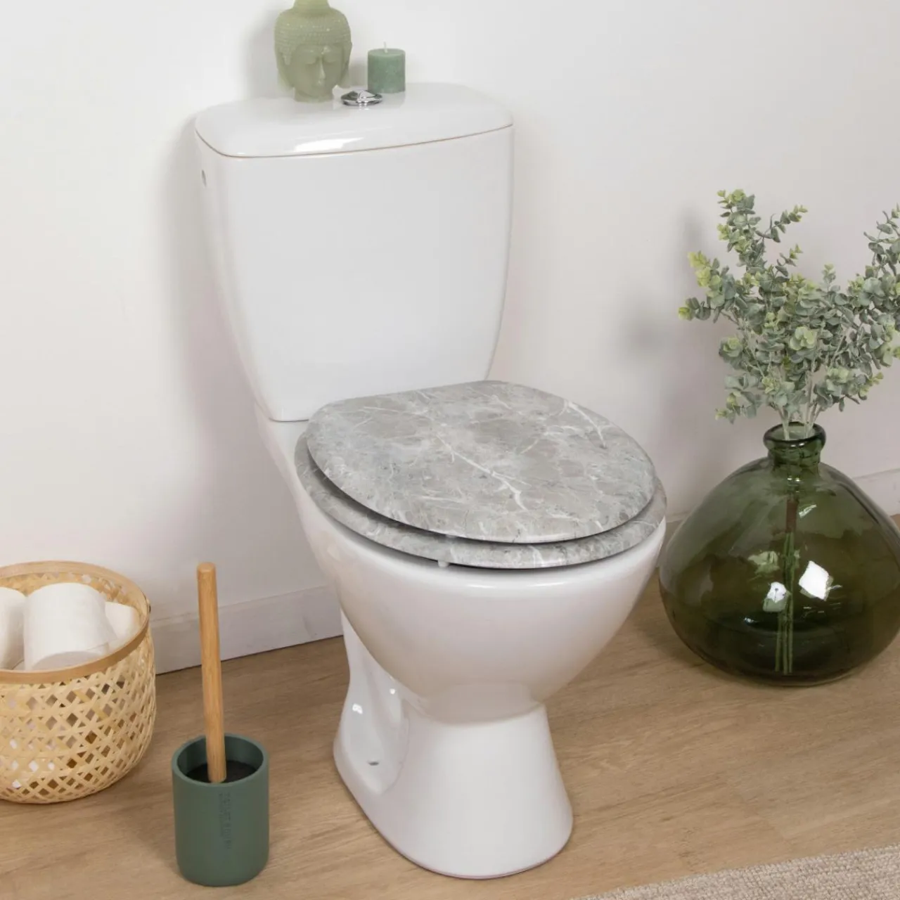 Accessoire Wc|TENDANCE Abattant WC 18 pouces MDF Façon Marbre Gris