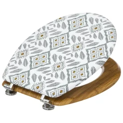 Accessoire Wc|ATMOSPHERA Abattant WC bois (36 x 42,5 cm) Hapache Multicolore Blanc