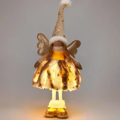 Père Noël, Animaux Et Personnage|Déco Et Objet Lumineux|KOOPMAN Ange de Noël lumineux à piles (H50 cm) Gladys fourrure Dé Or