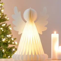 Déco Et Objet Lumineux|KOOPMAN Ange lumineux à piles 6 LED (H50 cm) Papier fermeture magnétique Blanc