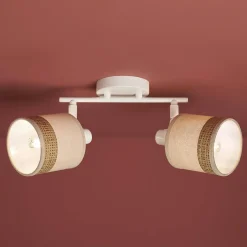 Applique|OSTARIA Applique murale 2 abat-jour orientables métal et rotin (30 x 17 cm) Bohemia Beige