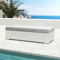 Canapé, Fauteuil Et Table Basse|MOBELLIA Banquette en résine tressée 2 places Palma Blanc et gris Tresse Blanc - Gris