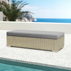 Canapé, Fauteuil Et Table Basse|MOBELLIA Banquette en résine tressée 2 places Palma Gris et anthracite Tressé Gris - Anthracite