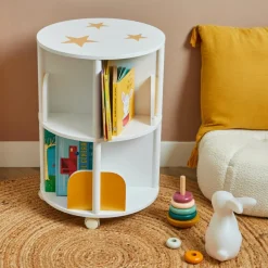 Petit Meuble Enfant|EMINZA Bibliothèque à roulettes enfant bois (H59 cm) Stars he Blanc