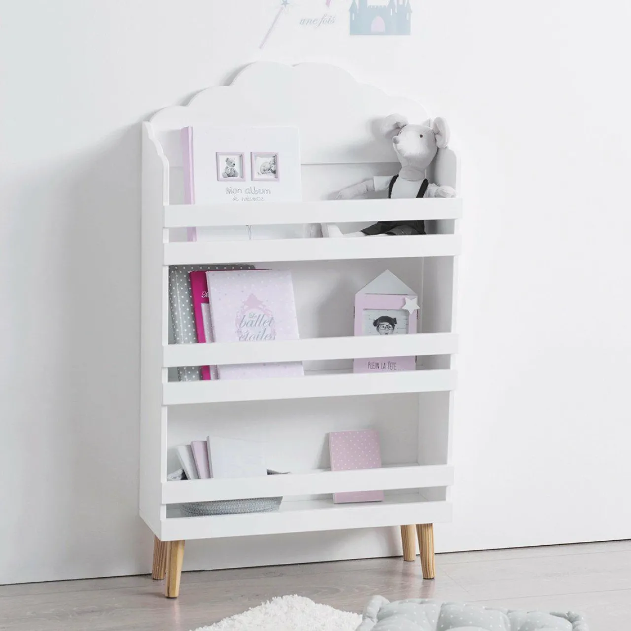 Petit Meuble Enfant|ATMOSPHERA Bibliothèque enfant bois (H100 cm) Nuage he Blanc