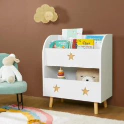 Petit Meuble Enfant|EMINZA Bibliothèque enfant bois (H72 cm) Stars he Blanc