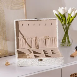 Objet Déco|Atmosphera, cru017dateur d'intu017drieur Boite à bijoux bouclette (28 x 19 cm) Loe he Blanc