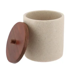 Accessoire Salle De Bain|TENDANCE Boite à coton bois Acacia Naturel Beige