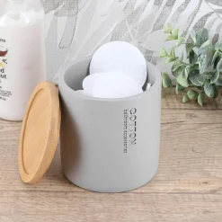 Accessoire Salle De Bain|TENDANCE Boite à coton Purebamboo Gris clair