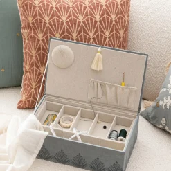 Objet Déco|Atmosphera, cru017dateur d'intu017drieur Boite à couture bois (30 x 10 cm) Wild e Bleu