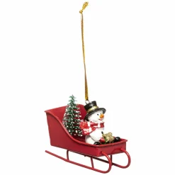 Décoration De Sapin|Feeric Lights & Christmas Bonhomme de neige à suspendre(H9 cm) Traineau Rouge
