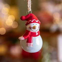 Décoration De Sapin|KAEMINGK Bonhomme de neige à suspendre (H6 cm) Dolomite et blanc Rouge