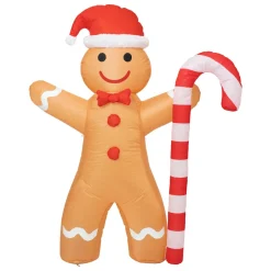 Personnage, Objet Grand Format|Père Noël, Animaux Et Personnage|FEERIC LIGHTS Bonhomme Pain d'épices Gonflable (H140 cm) Sucre d'orge Marron