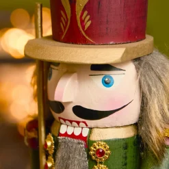 Père Noël, Animaux Et Personnage|KAEMINGK Boîte à musique (H30 cm) Casse noisette Timothé la royauté Vert et Bordeaux