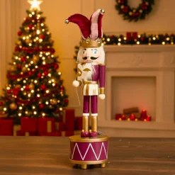 Père Noël, Animaux Et Personnage|KAEMINGK Boîte à musique (H30 cm) Casse-noisette Arlequin Lie de vin Bordeaux