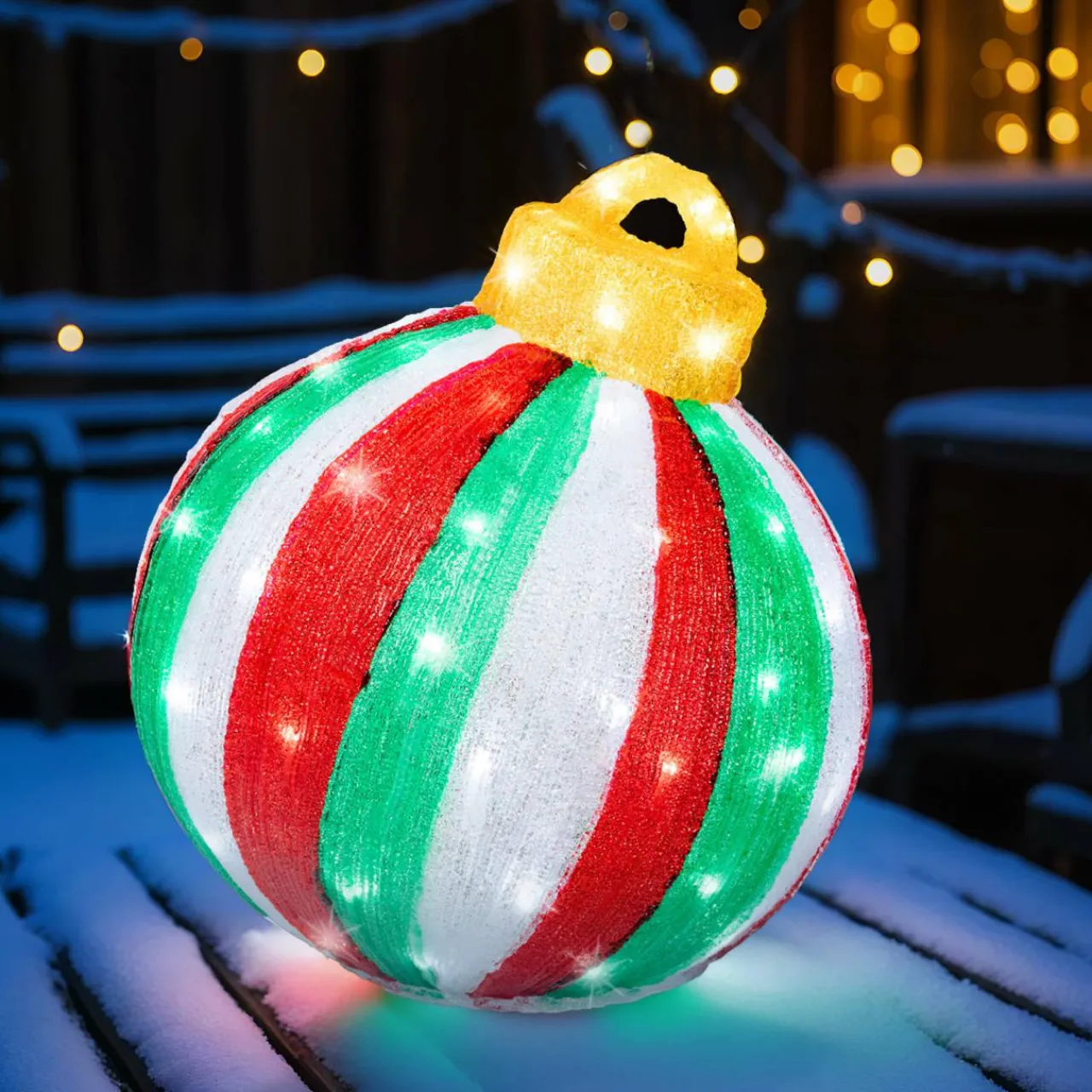 Déco Et Objet De Noël|Déco Et Objet Lumineux|KAEMINGK Boule de Noël géante lumineuse 80 LED (H39 cm) Circus et blanc froid Multicolore