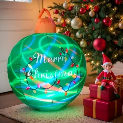 Déco Et Objet Lumineux|KOOPMAN Boule de Noël gonflable et lumineuse LED (D90 cm) Merry Christmas e Vert