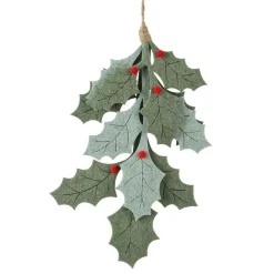 Branches Artificielles|KAEMINGK Branche à suspendre en feutrine (H28 cm) Houx de Noël et baies Rouge Vert