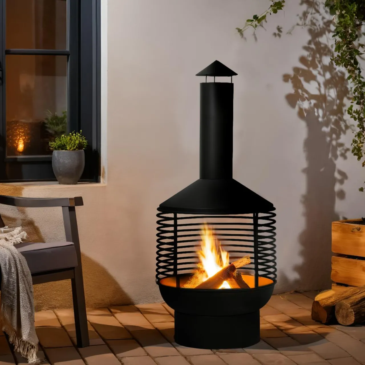 Brasero|#N/A Braséro cheminée d'extérieur (D42 x H105 cm) Mérida Noir