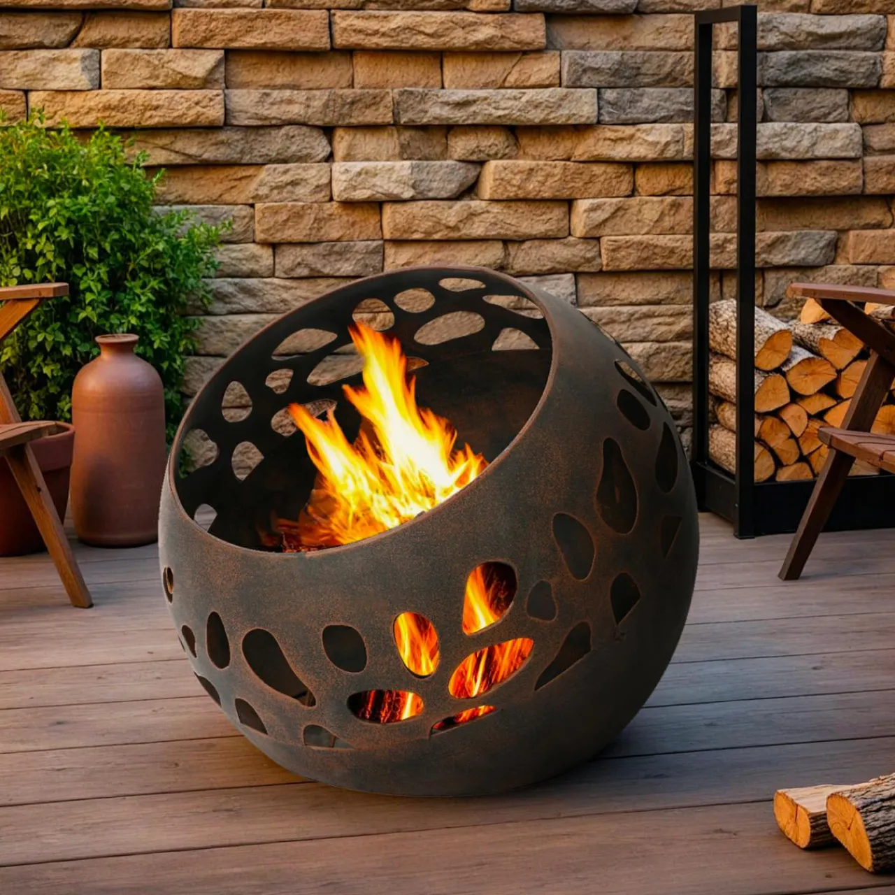 Brasero|#N/A Braséro d'extérieur rond (D50 x H45 cm) Pyra Brun antique Marron