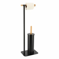 Accessoire Wc|TENDANCE Brosse et dérouleur papier toilette Bambou Noir