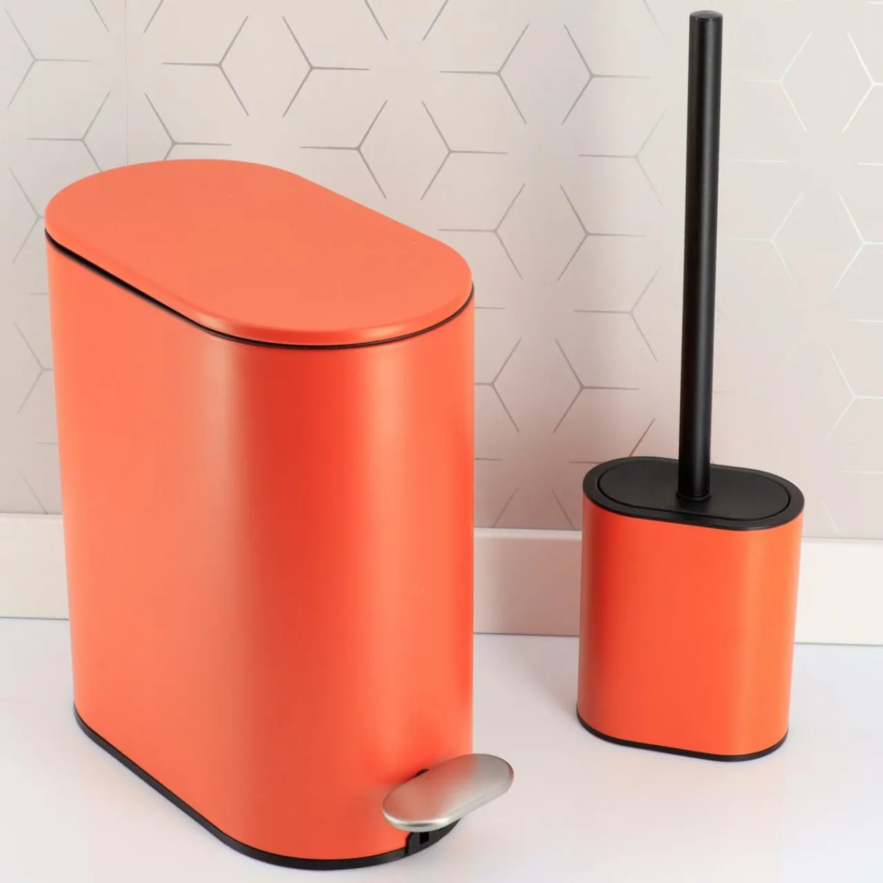 Accessoire Wc|TENDANCE Brosse WC à tête plate Black line Terre de sienne/Noir Rouge brun