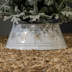 Cache Pied Sapin|KAEMINGK Cache pied de sapin en métal (D70 cm) et Flocons dorés Blanc