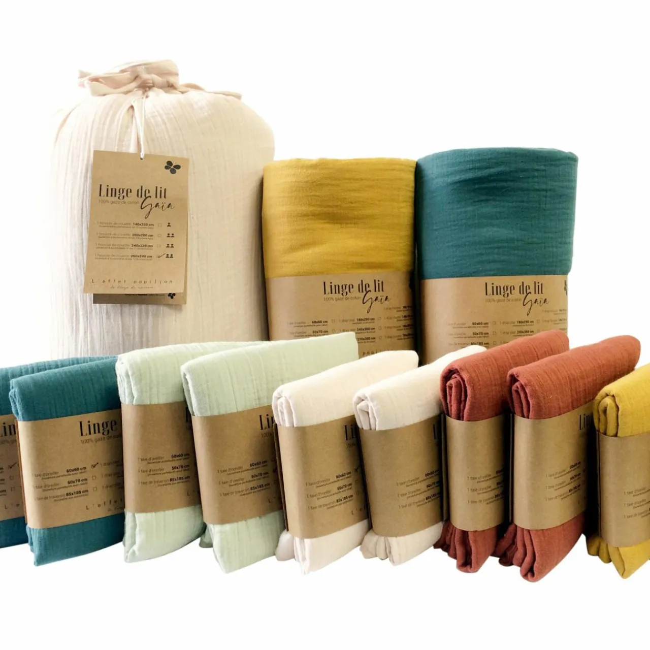 Protection De Literie|EMINZA Cache-sommier Gaze de coton (160 x 200 cm) Gaïa Camel