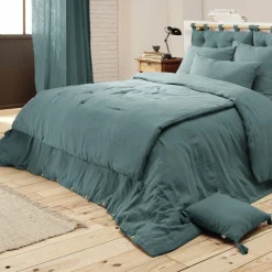 Protection De Literie|EMINZA Cache-sommier Gaze de coton (160 x 200 cm Gaïa Bleu canard