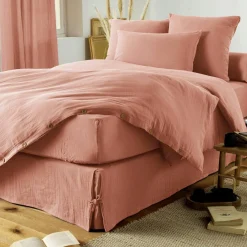 Protection De Literie|EMINZA Cache-sommier Gaze de coton (180 x 200 cm) Gaïa Rose Pêche