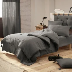 Protection De Literie|EMINZA Cache-sommier Gaze de coton (90 x 190 cm) Gaïa Gris granit Gris foncé