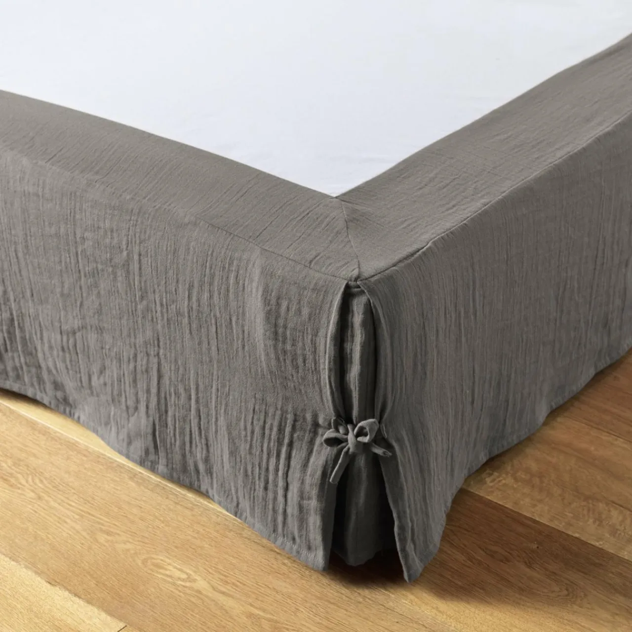 Protection De Literie|EMINZA Cache-sommier Gaze de coton (160 x 200 cm) Gaïa Gris granit Gris foncé