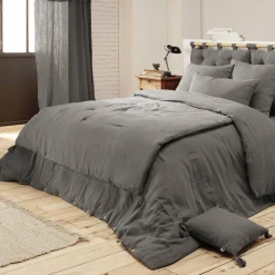 Protection De Literie|EMINZA Cache-sommier Gaze de coton (160 x 200 cm) Gaïa Gris granit Gris foncé