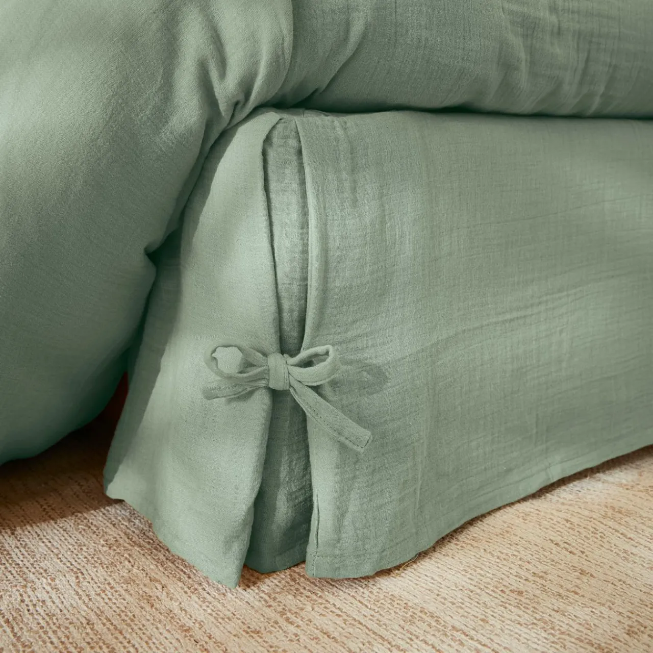 Protection De Literie|EMINZA Cache-sommier Gaze de coton (90 x 190 cm) Gaïa Vert Eucalyptus