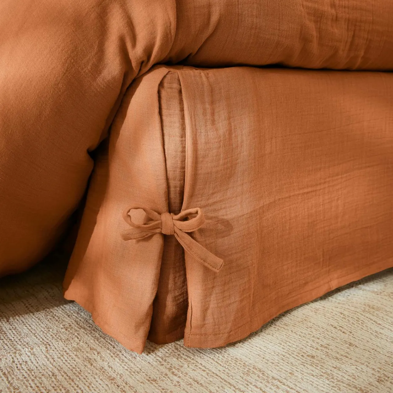 Protection De Literie|EMINZA Cache-sommier Gaze de coton (90 x 190 cm) Gaïa Abricot