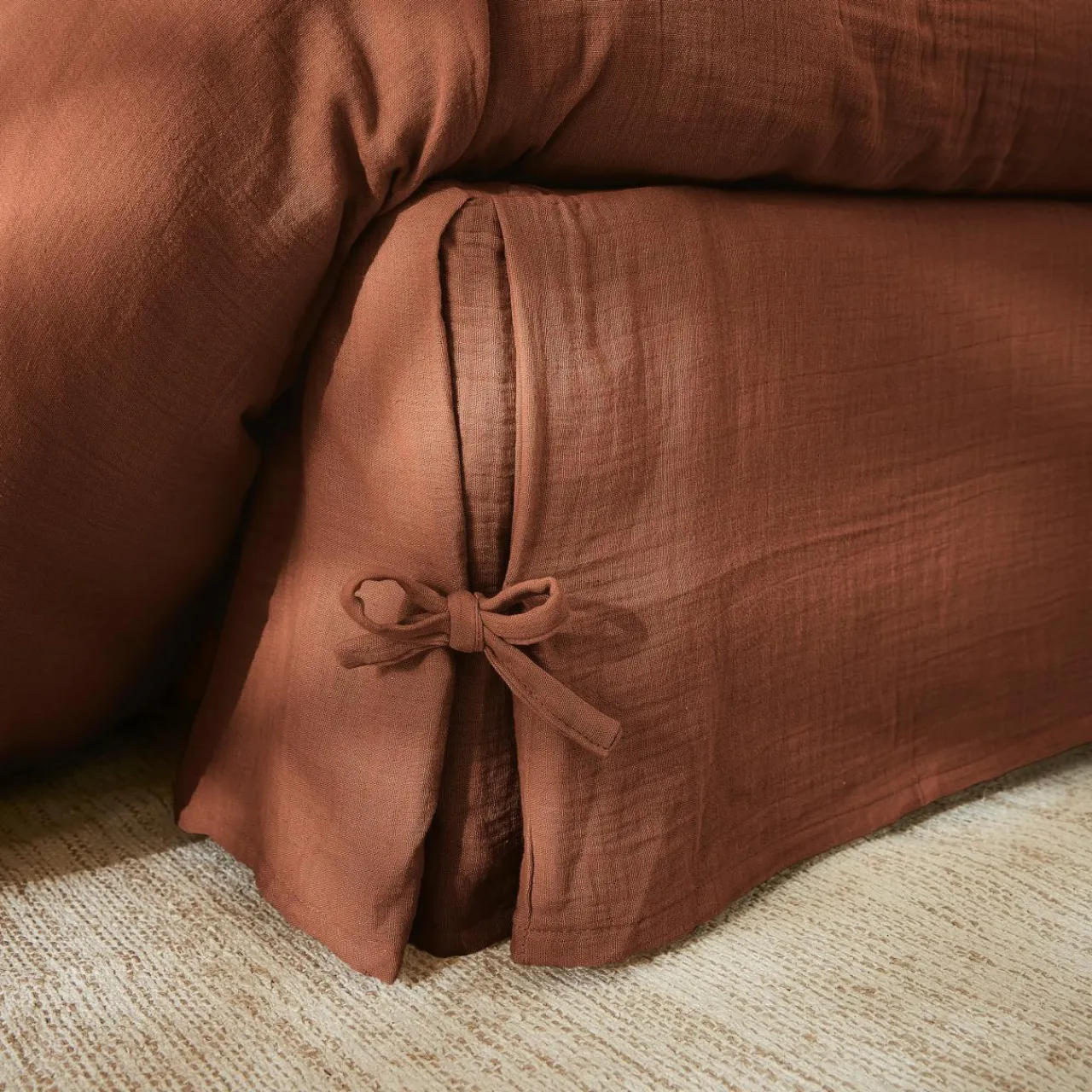 Protection De Literie|EMINZA Cache-sommier Gaze de coton (140 x 190 cm) Gaïa Terracotta