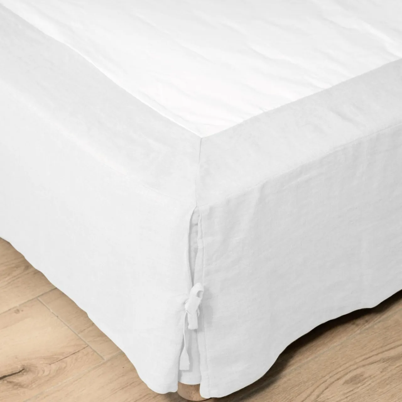 Protection De Literie|EMINZA Cache-sommier lin lavé (180 x 200 cm) Louise Blanc