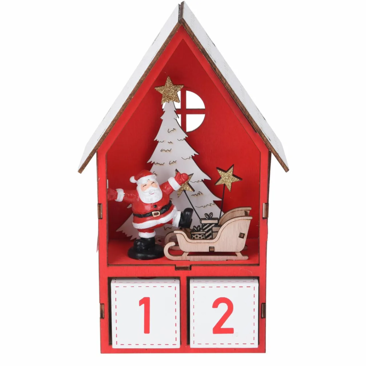 Déco Et Objet De Noël|KOOPMAN Calendrier de l'Avent lumineux Maison du Père Noël Rouge