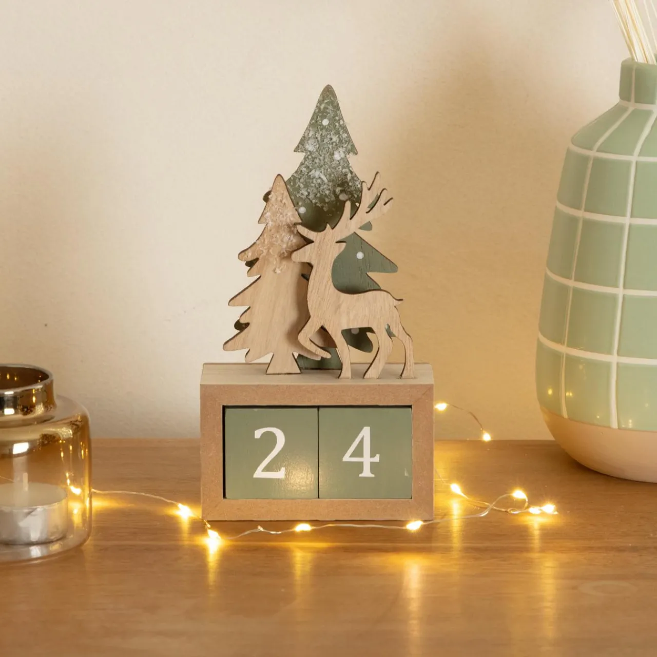 Déco Et Objet De Noël|KAEMINGK Calendrier de Noël cubes en bois (H18 cm) Cerf Naturel
