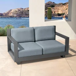 Canapé, Fauteuil Et Table Basse|MOBELLIA Canapé de jardin en aluminium 2 places Elba Gris Anthracite
