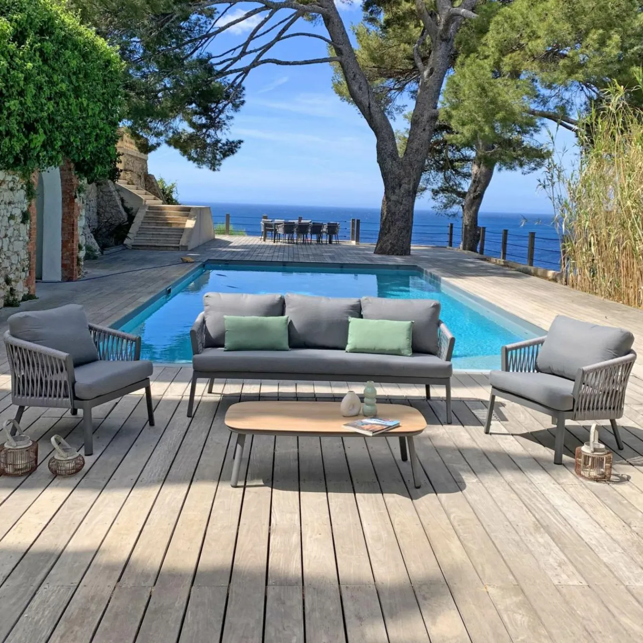 Canapé, Fauteuil Et Table Basse|MOBELLIA Canapé de jardin en aluminium 3 places Amalfi Gris Anthracite