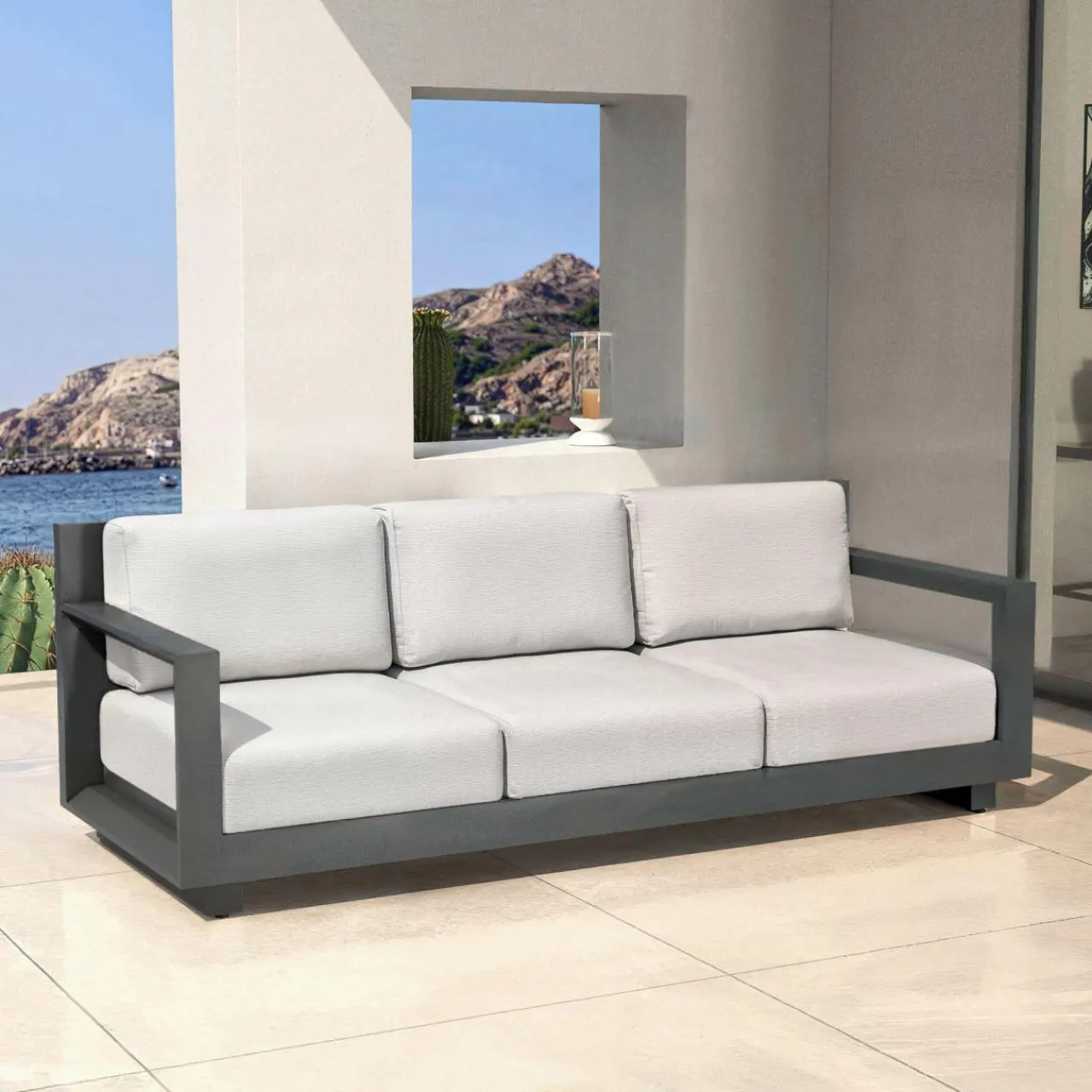 Canapé, Fauteuil Et Table Basse|MOBELLIA Canapé de jardin en aluminium 3 places Elba Gris anthracite et gris clair Anthracite - Gris Clair