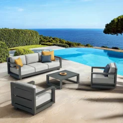 Canapé, Fauteuil Et Table Basse|MOBELLIA Canapé de jardin en aluminium 3 places Elba Gris anthracite et gris clair Anthracite - Gris Clair