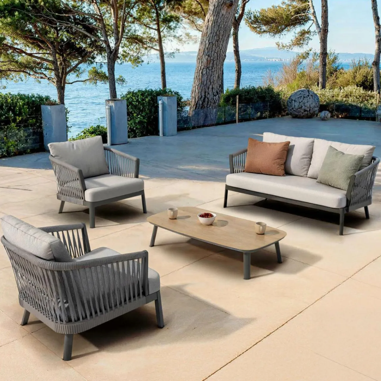 Canapé, Fauteuil Et Table Basse|MOBELLIA Canapé de jardin en aluminium 2 places Amalfi Gris anthracite et gris clair Anthracite - Gris Clair