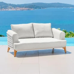Canapé, Fauteuil Et Table Basse|MOBELLIA Canapé de jardin en aluminium 2 places Monte Carlo Blanc et gris clair Blanc - Gris Clair