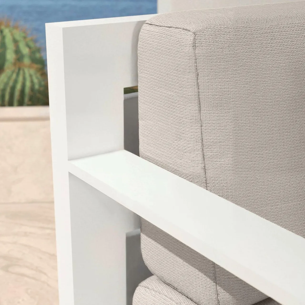 Canapé, Fauteuil Et Table Basse|MOBELLIA Canapé de jardin en aluminium 2 places Elba Blanc et taupe Blanc - Taupe
